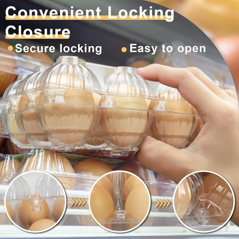 Pintuson 40-Pack Egg Cartons (18 Count) - Clear Plastic Egg Holder for Fresh Chicken Eggs - Reusable 3x6 Gird Egg Container with Secure Snap for Farmers Market & Transport - Fits Small to Large Eggs - Image 3